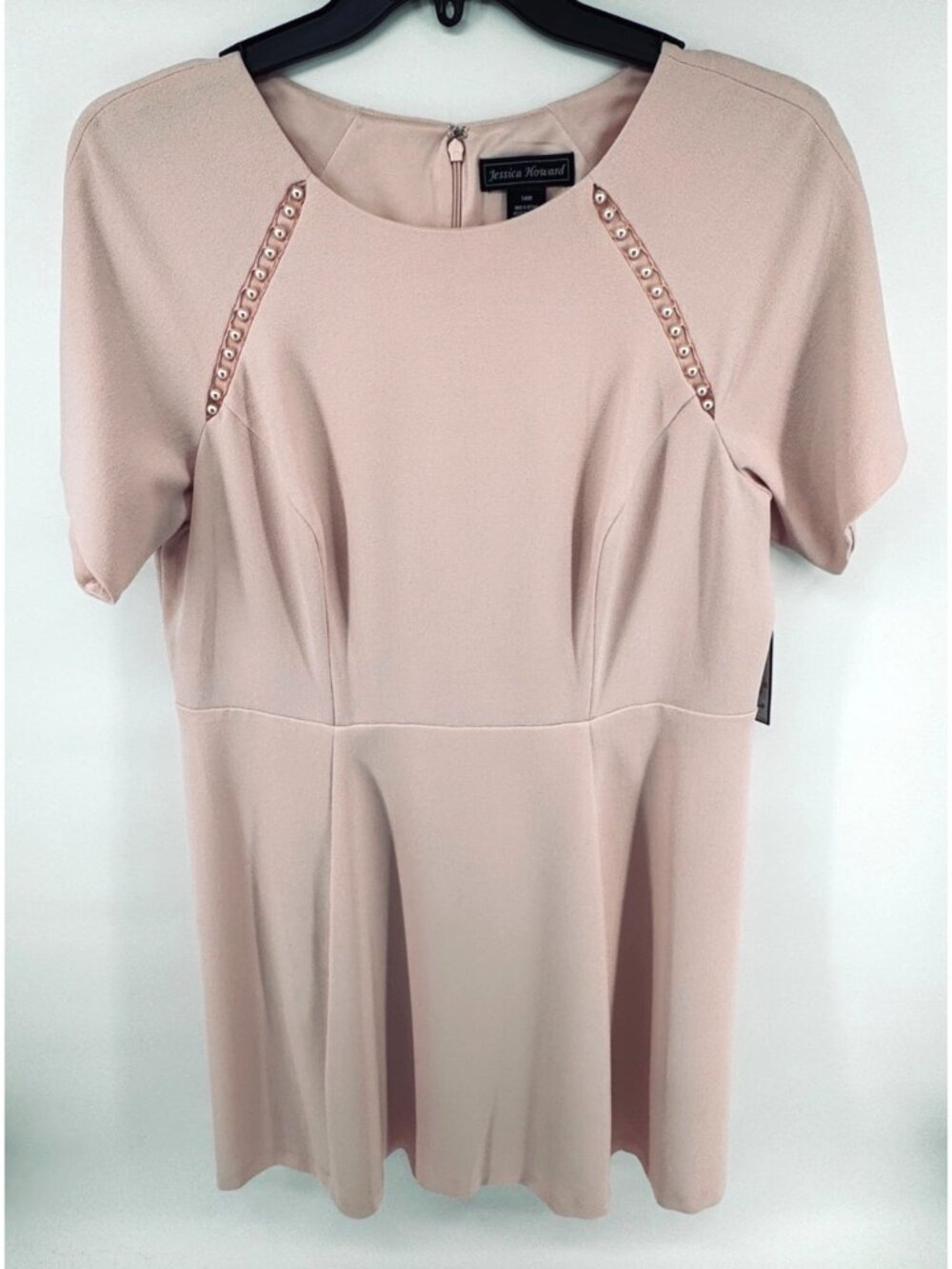 NWT Jessica Howard Pink Short-Sleeve Dress 14W With Pearl Embellishments $110